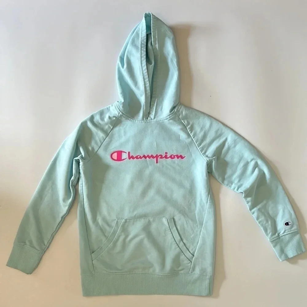 Champion lightweight hooded blue sweatshirt size medium
